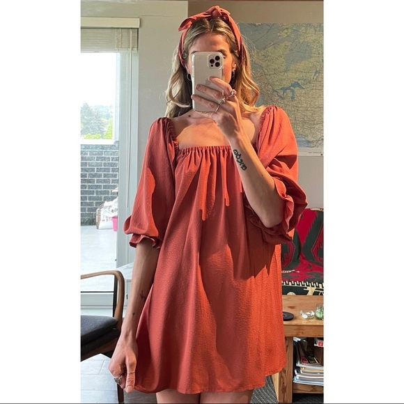 Handmade Olive Green Square Neckline Tunic Babydoll Dress - Picture 4 of 9